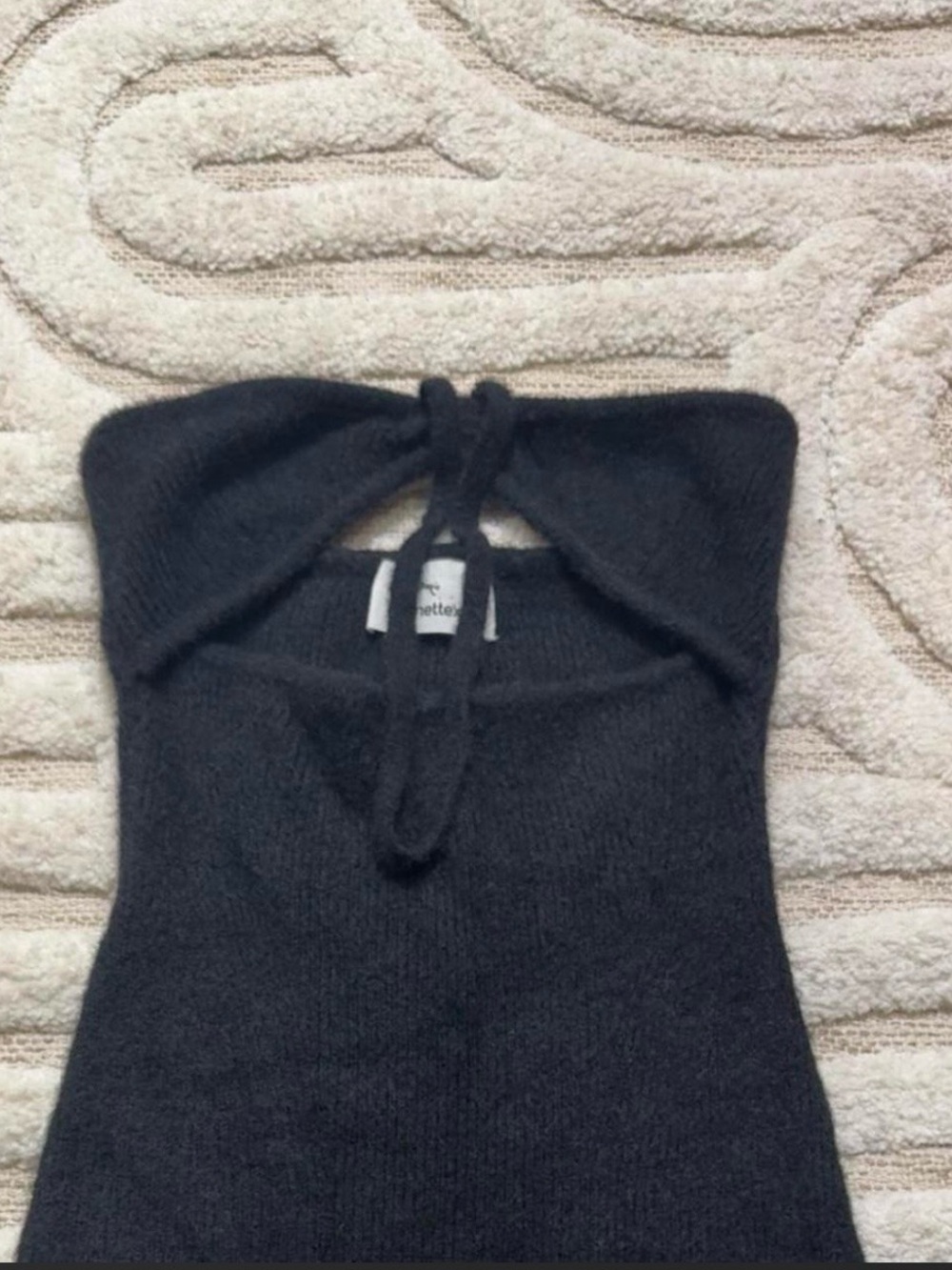 Black Strapless Knit Dress with Tie Detail